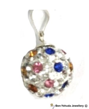 Crystal Studded Semi Sphere Sterling Silver Pendant