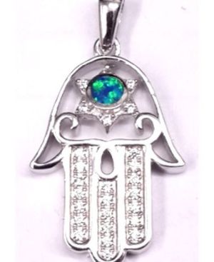 Hamsa with Stone Filled Star of David & Crystal Fingers Sterling Silver Pendant