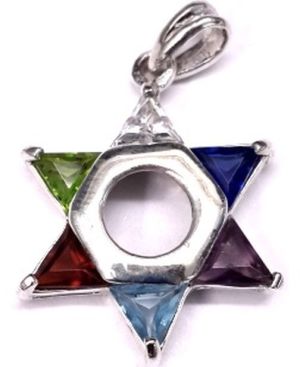 Star of David with Multicolored Triangles Sterling Silver