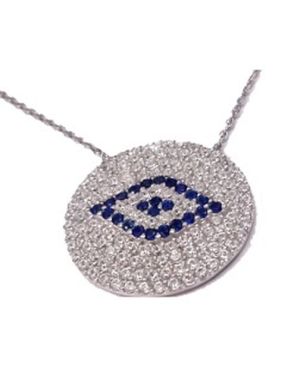 Round with Eye of Blue Crystals Sterling Silver Pendant