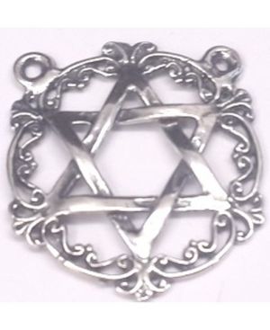 Star of Daivd in Ornate Round Border Sterling Silver Pendant