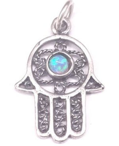 Hamsa with Twisted Star of David & Blue Opal Sterling Silver Pendant