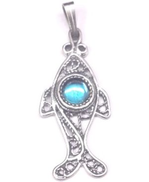 Fish with Blue Opal Center Sterling Silver Pendant