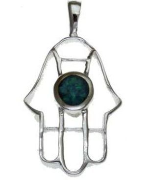 Hamsa Outline with Opal Center Sterling Silver Pendant