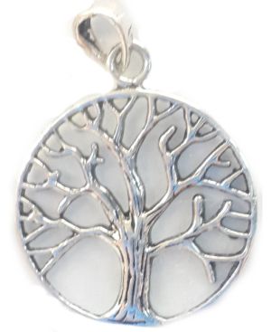 Tree of Life Round Rim Sterling Silver Pendant