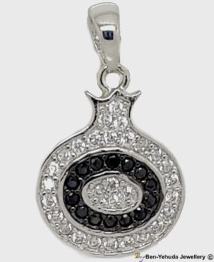 Pomegranate with Crystals & Black Stones Sterling Silver Pendant