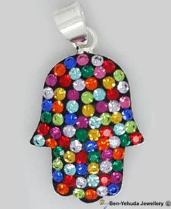 Bright Multicolored Hamsa Sterling Silver Pendant