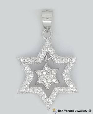 Star in Star of David with Crystals Sterling Silver Pendant