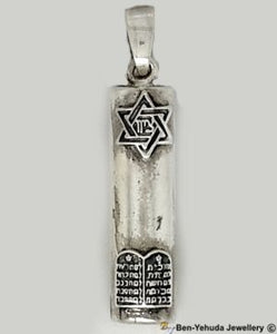Mezuza with "Zion" Star of David & Ten Commandments Sterling Silver Pendant