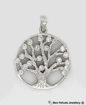 Tree of Life Round Leaves Sterling Silver Pendant