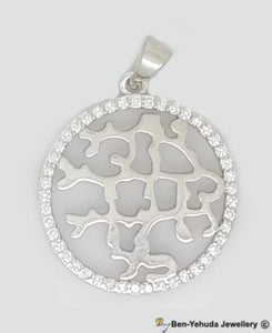 "I Am for My Beloved and My Beloved is For Me" with Round Crytal Rim Sterling Silver Pendant