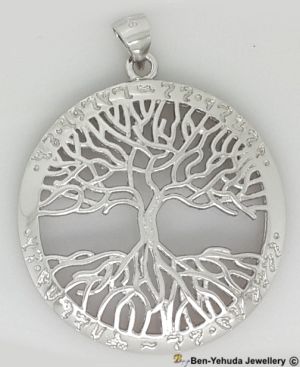 Tree of Life with Fine Branches and Round Rim Sterling Silver Pendant