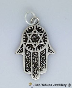 Hamsa & Star of David Two-Tone Sterling Silver Pendant