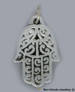 Thick Ornate Hamsa Sterling Silver Pendant Style B7084