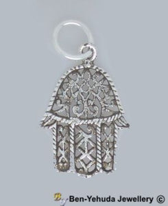 Ornate Hollow Hamsa Sterling Silver Pendant