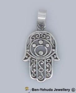 Ornate Hollow Hamsa Sterling Silver Pendant