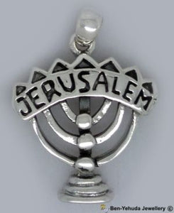 Menorah with "Jerusalem" Sterling Silver Pendant