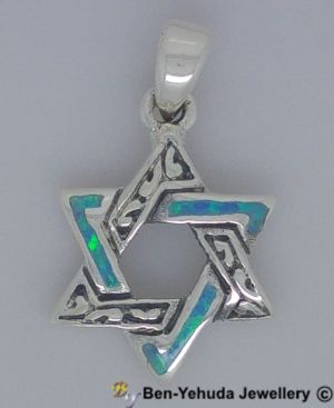 Star of David Semi Opal Sterling Silver Pendant
