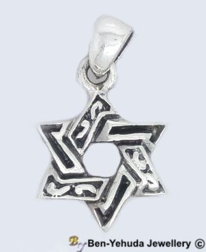 Star of David Square and Curve Design Sterling Silver Pendant