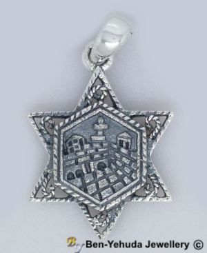 Star of David with Kotel Motif Sterling Silver Pendant