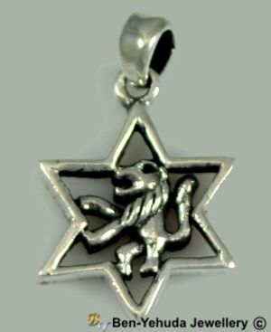 Star of David with Lion of Judah Sterling Silver Pendant