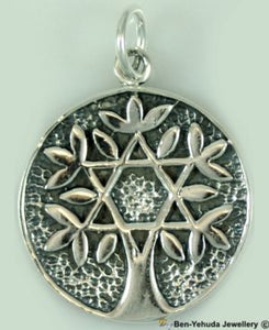 Tree of Life with Star of David Sterling Silver Pendant ray