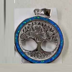 Tree of Life in Opal Circle Sterling Silver Pendant