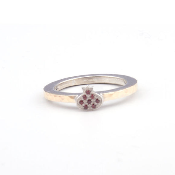 Pomegranate with Swarovsky Crystal  Gold & Silver Ring