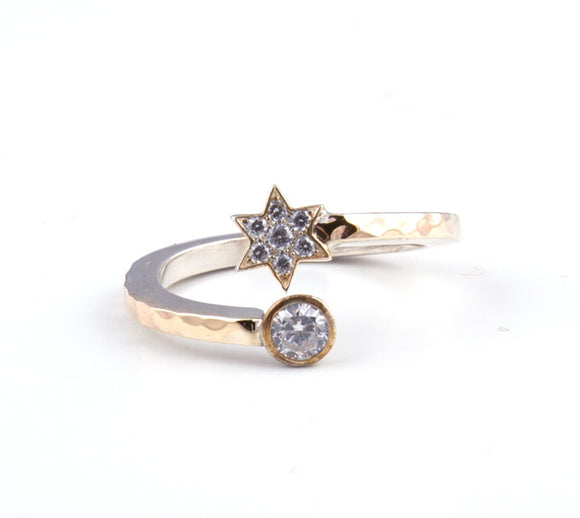 Star of David with Cz and Swarovsky Crystal Gold & Silver Ring