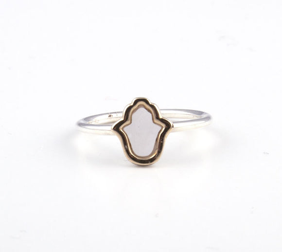 Hamsa with White Opal Gold & Silver Ring