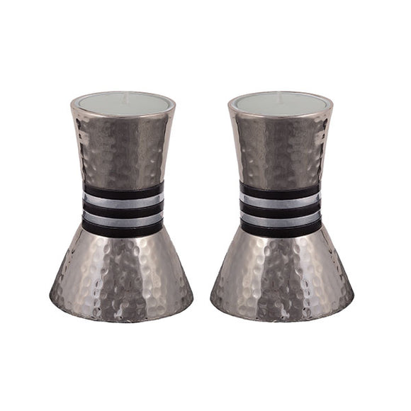Small Candlesticks - Hammer Work & Rings - Black And Silver
