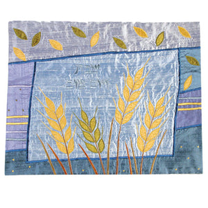 Appliqued Challah Cover - Wheat - Blue