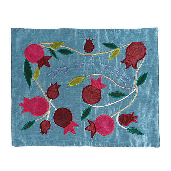 Appliqued Challah Cover - Pomegranates - Blue