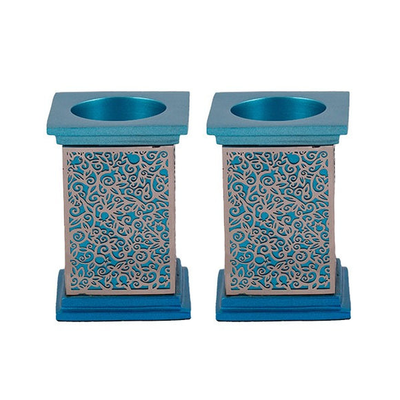 Square Candlesticks & Metal Cutout - Turquoise