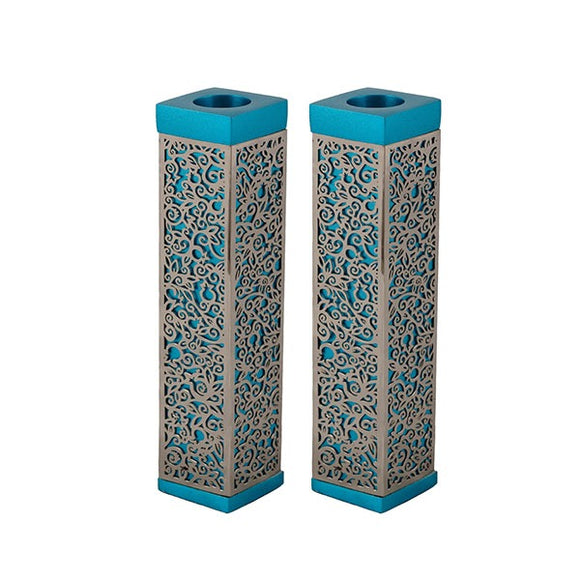Tall Square Candlesticks & Metal Cutout - Turquoise