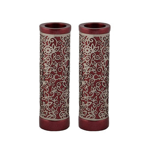 Round Candlesticks & Metal Cutout - Maroon