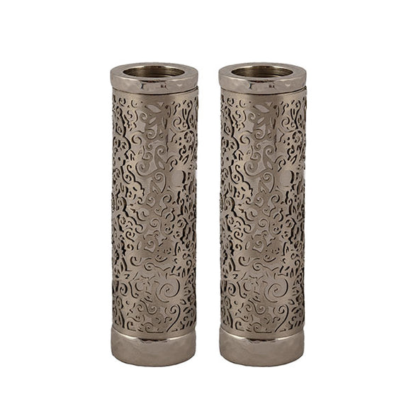 Round Candlesticks & Metal Cutout - Stainless Steel