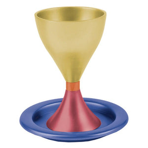 Modern Kiddush Cup & Plate - Blue & Maroon & Gold