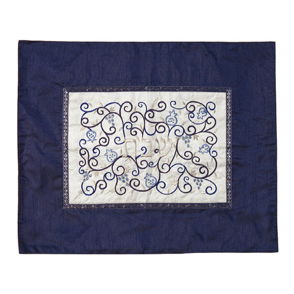 Challah Cover - Center Embroidery - Blue & White