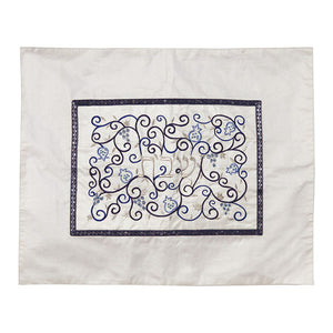 Challah Cover - Center Embroidery - White & Blue
