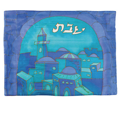 Challah Cover - Hand Painted Silk - Gate - Blue