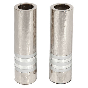 Cylinder Candlesticks - Hammer Work & Rings - Silver