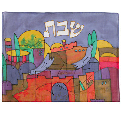 Challah Cover - Hand Painted Silk - Jerusalem - Dove