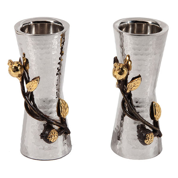 Small Candlesticks - Stainless Steel & Pomegranates