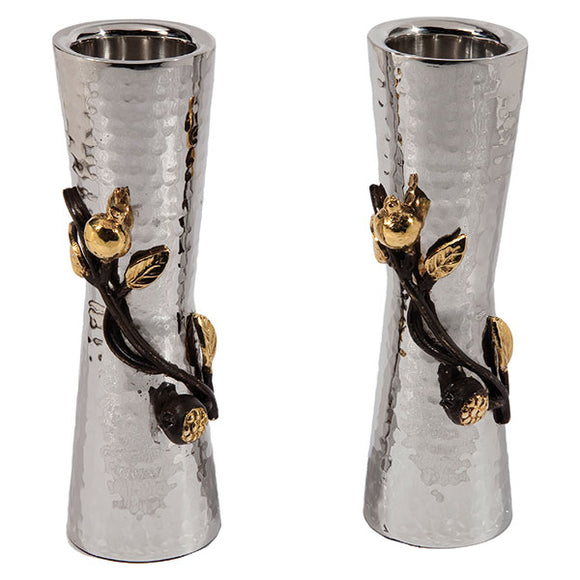 Large Candlesticks - Stainless Steel & Pomegranates