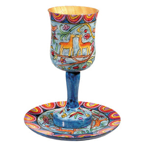 Kiddush Cup - Hand Painted Wood - Deer