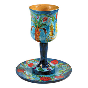 Kiddush Cup - Hand Painted Wood - Seven Species