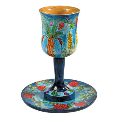 Kiddush Cup - Hand Painted Wood - Seven Species