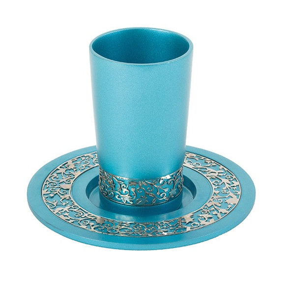 Kiddush Cup - Metal Cutout Pomegranates - Turquoise