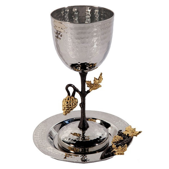 Tall Kiddush Cup - Stainless Steel - Grapes